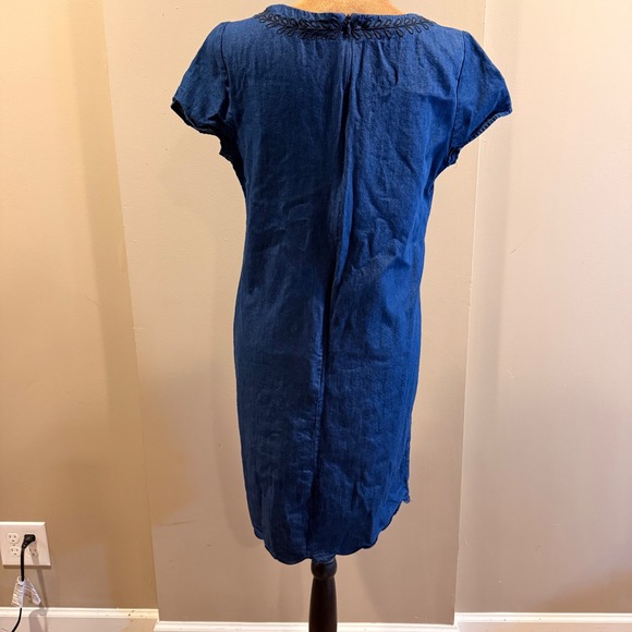 Old Navy Womens S Blue Embroidered Scalloped Hem Boho Festival Chambray Office - Picture 2 of 7